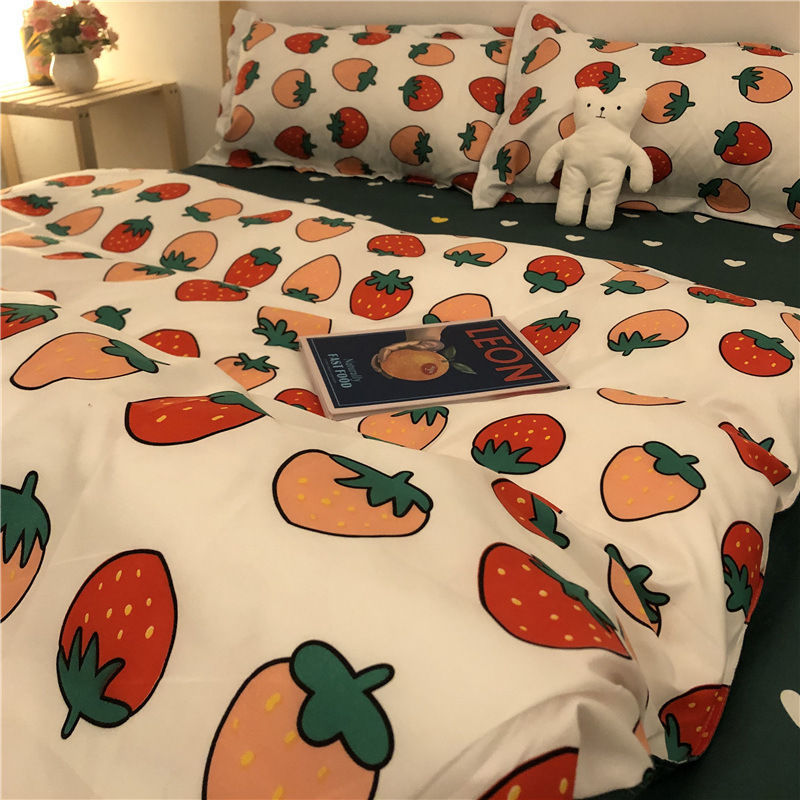 Cartoon Brushed Washed Cotton Net Red Bed Sheet Duvet Cover
