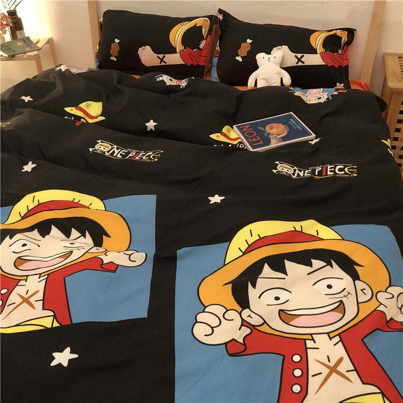 Cartoon Brushed Washed Cotton Net Red Bed Sheet Duvet Cover