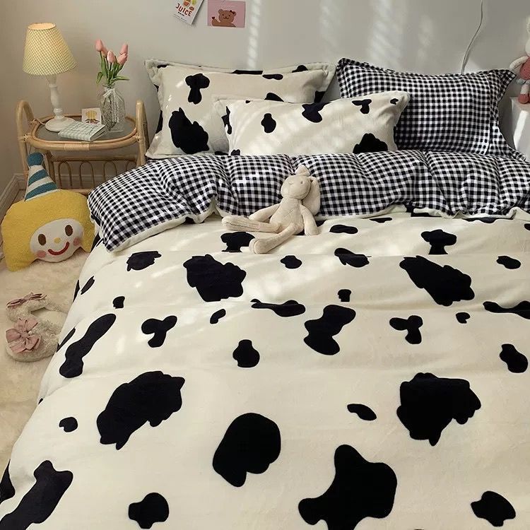 Cartoon Brushed Washed Cotton Net Red Bed Sheet Duvet Cover