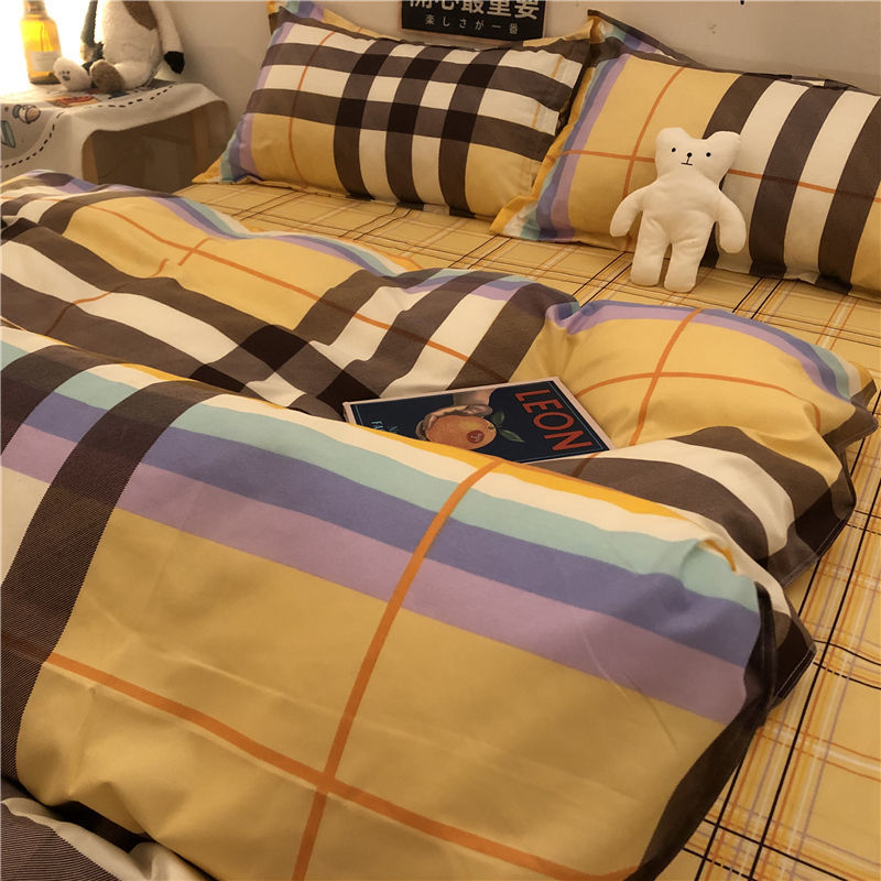 Cartoon Brushed Washed Cotton Net Red Bed Sheet Duvet Cover