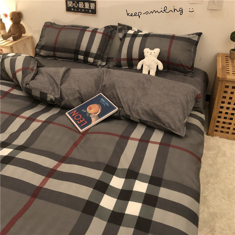 Cartoon Brushed Washed Cotton Net Red Bed Sheet Duvet Cover