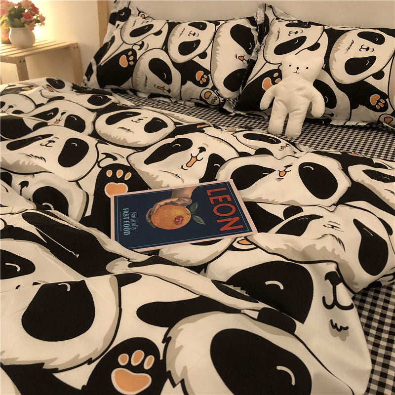 Cartoon Brushed Washed Cotton Net Red Bed Sheet Duvet Cover