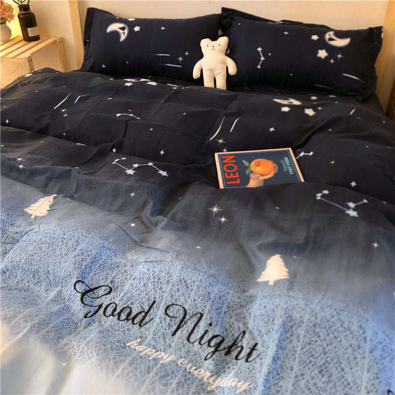 Cartoon Brushed Washed Cotton Net Red Bed Sheet Duvet Cover