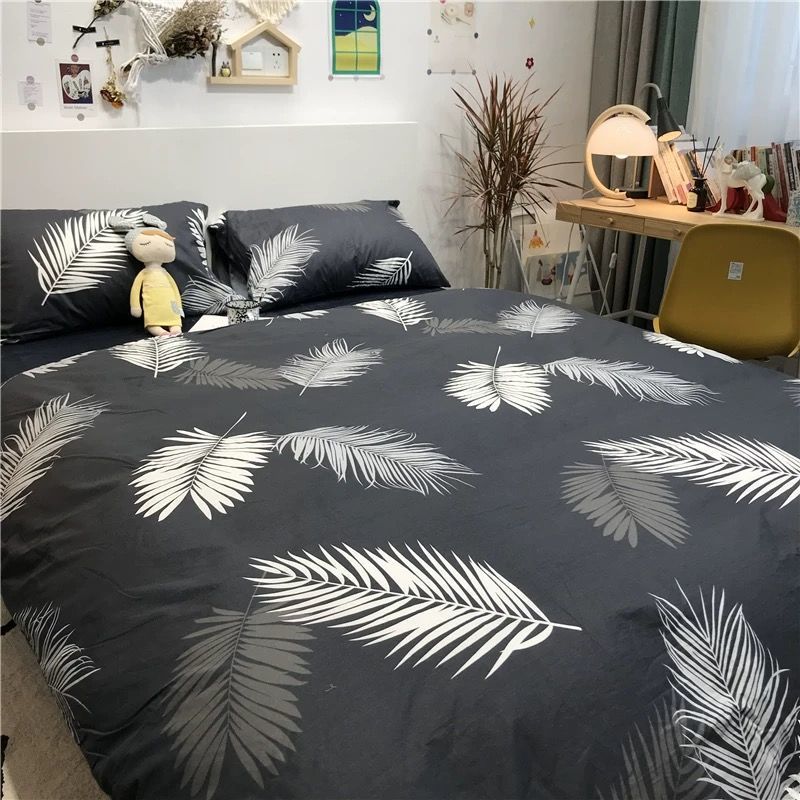Cartoon Brushed Washed Cotton Net Red Bed Sheet Duvet Cover
