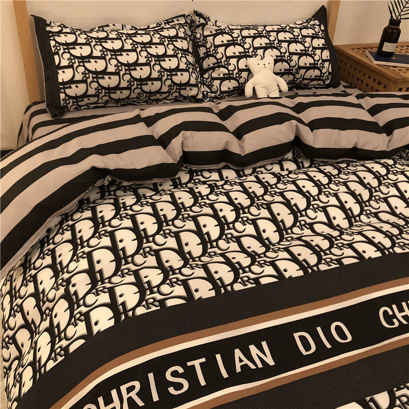 Cartoon Brushed Washed Cotton Net Red Bed Sheet Duvet Cover