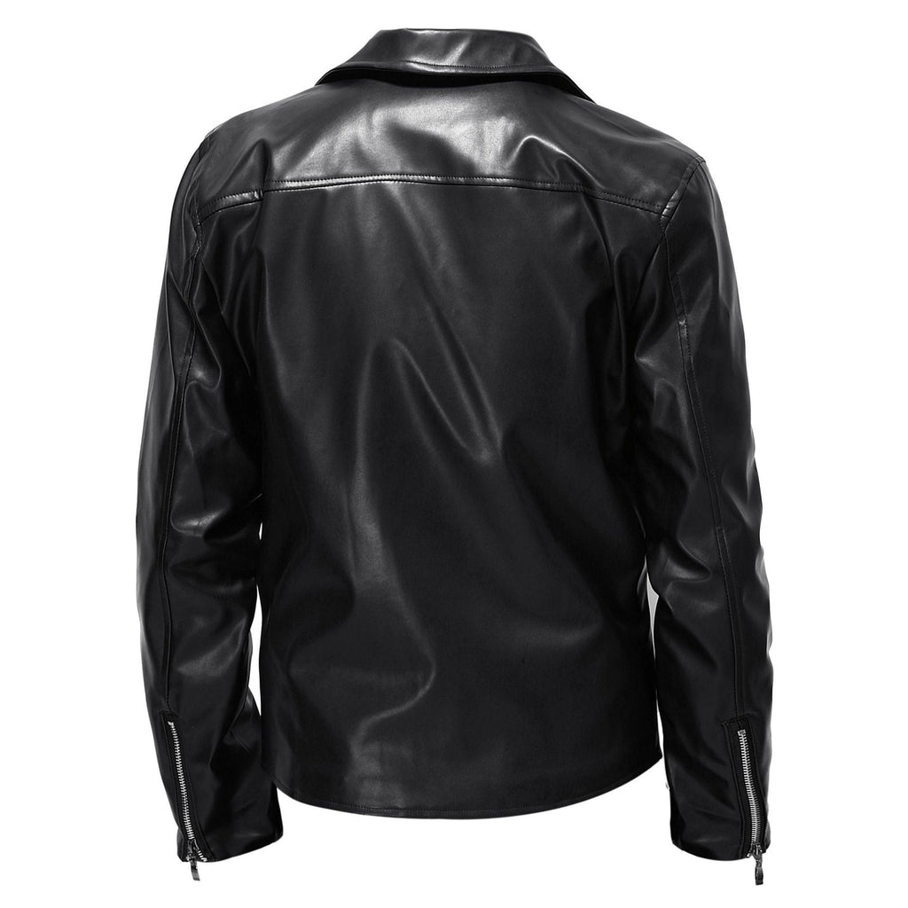 Men's Slim Fit Leather Jacket - Spring Autumn Round Neck Zip Front Casual Coat