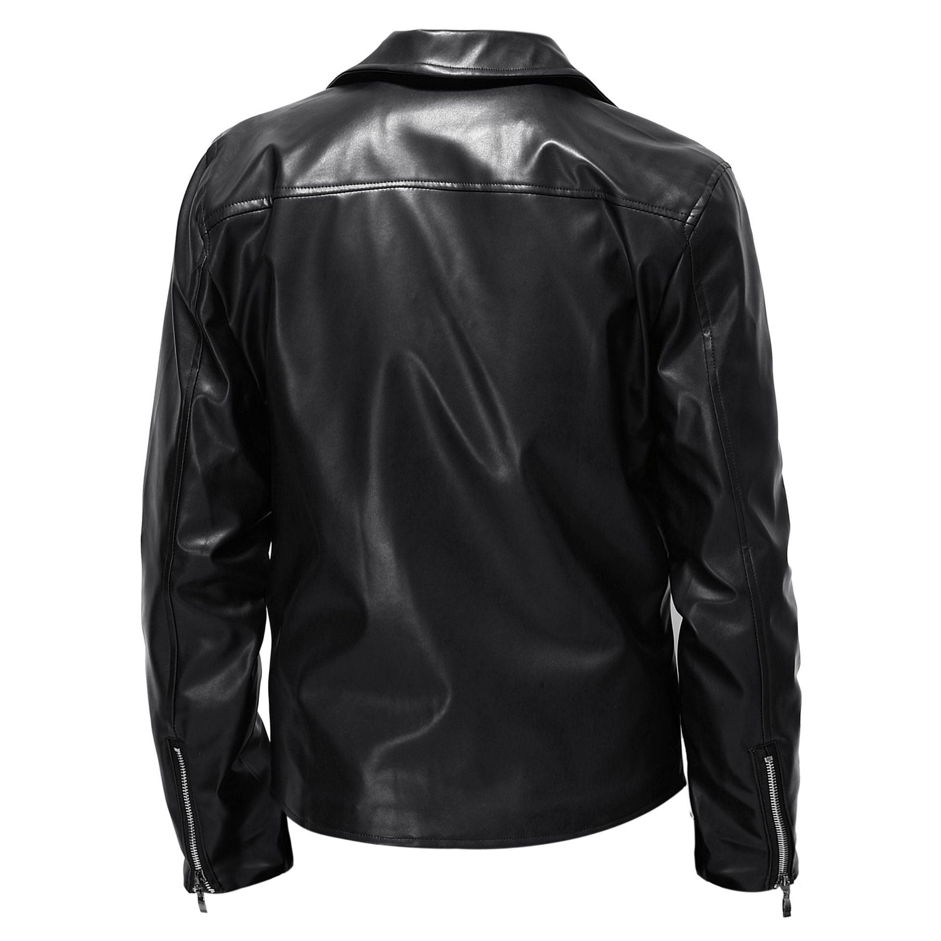 Men's Slim Fit Leather Jacket - Spring Autumn Round Neck Zip Front Casual Coat