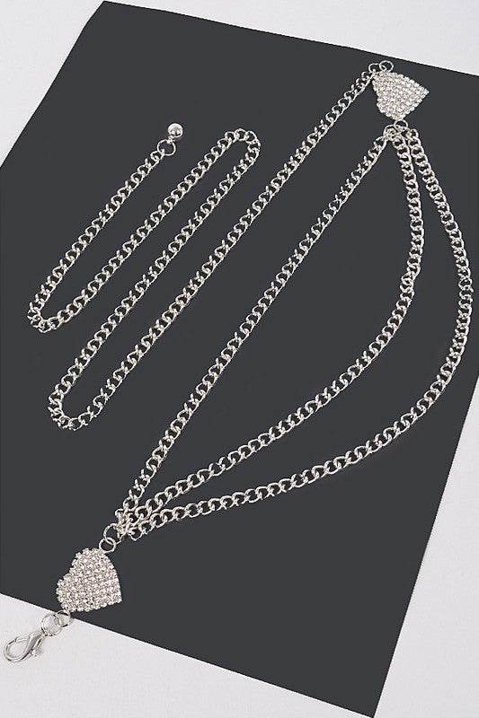 Rhinestone Heart Charm Layer Chain Belt
