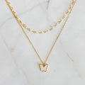 Layered Pearl Chain Butterfly Necklace