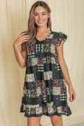 Mix Print Flutter Sleeve Mini Dress