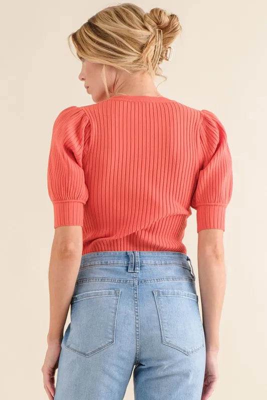And The Why Puffed Half Sleeve Rib Basic Bodysuit
