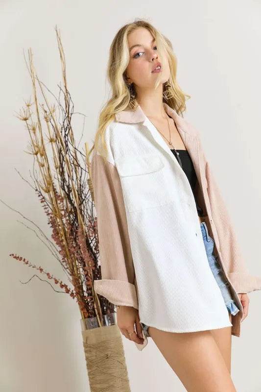 ADORA  Color Block Corduroy Shacket