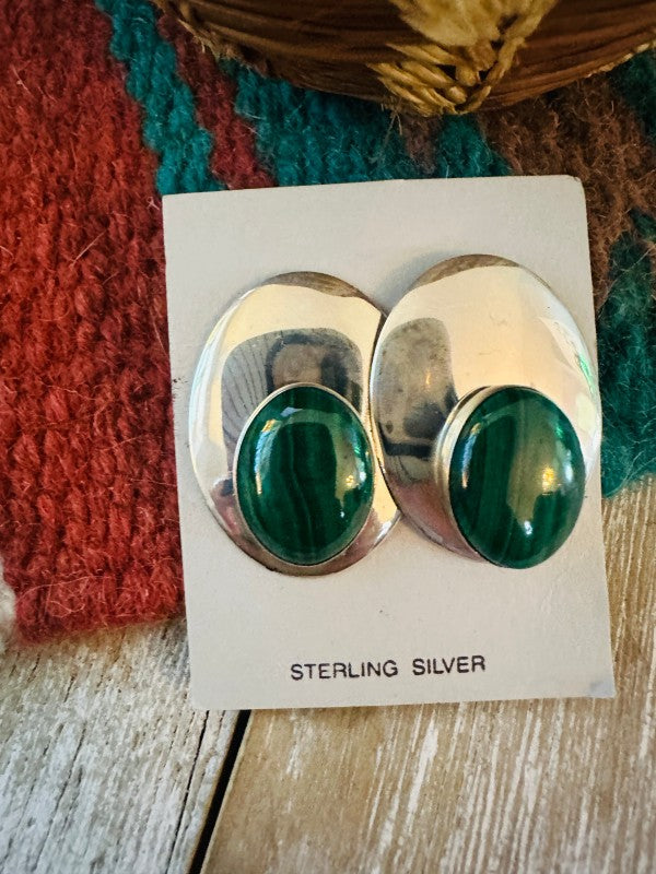 Navajo Malachite & Sterling Silver Clip On Earring