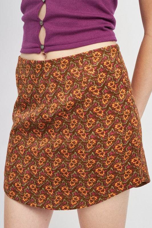 PRINTED MINI SKIRT WITH CURVED HEM
