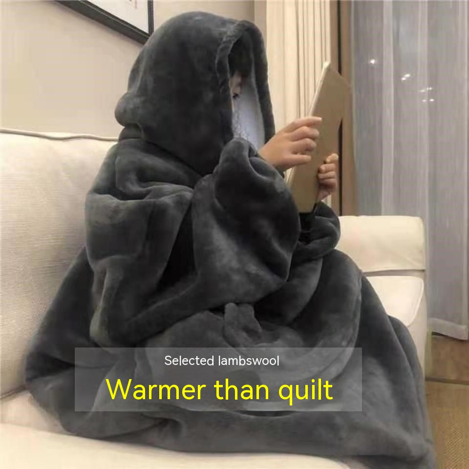 Male Student Thickened Warm Nightgown Flannel Outerwear Couple Homewear Hooded Blanket