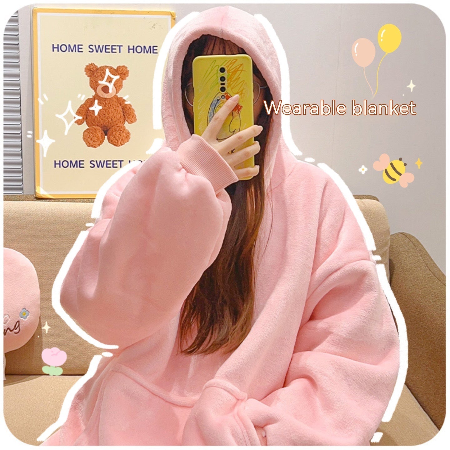Male Student Thickened Warm Nightgown Flannel Outerwear Couple Homewear Hooded Blanket