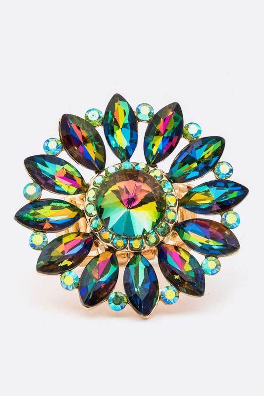 Crystal Flower Statement Stretch Ring