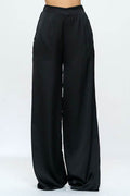 Stretch Satin Pants Elastic Waist and Pockets