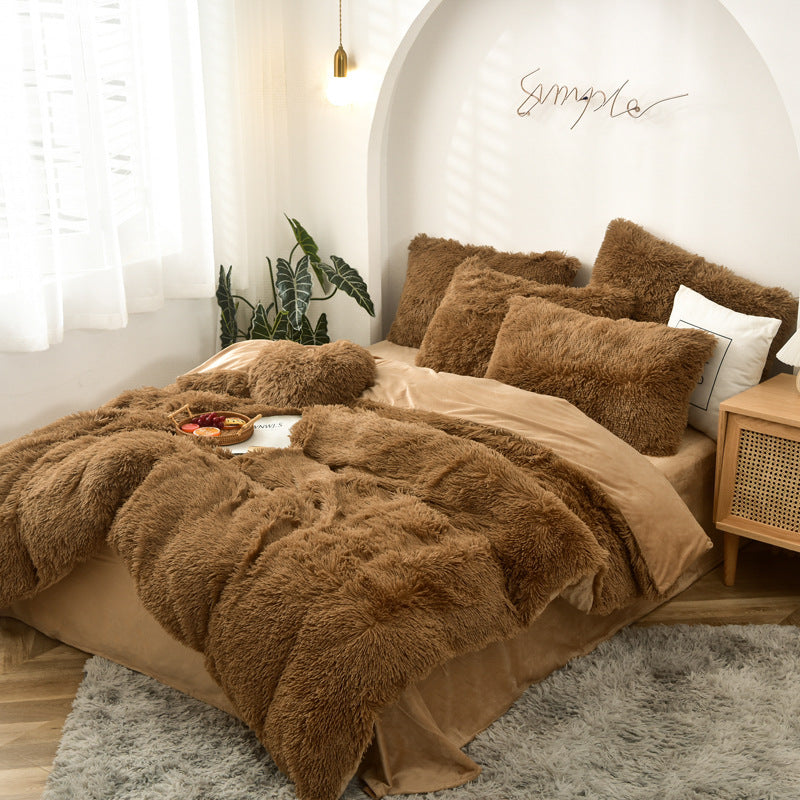 Mink Fur Four-piece Plush Rhinestone Velvet Duvet Cover