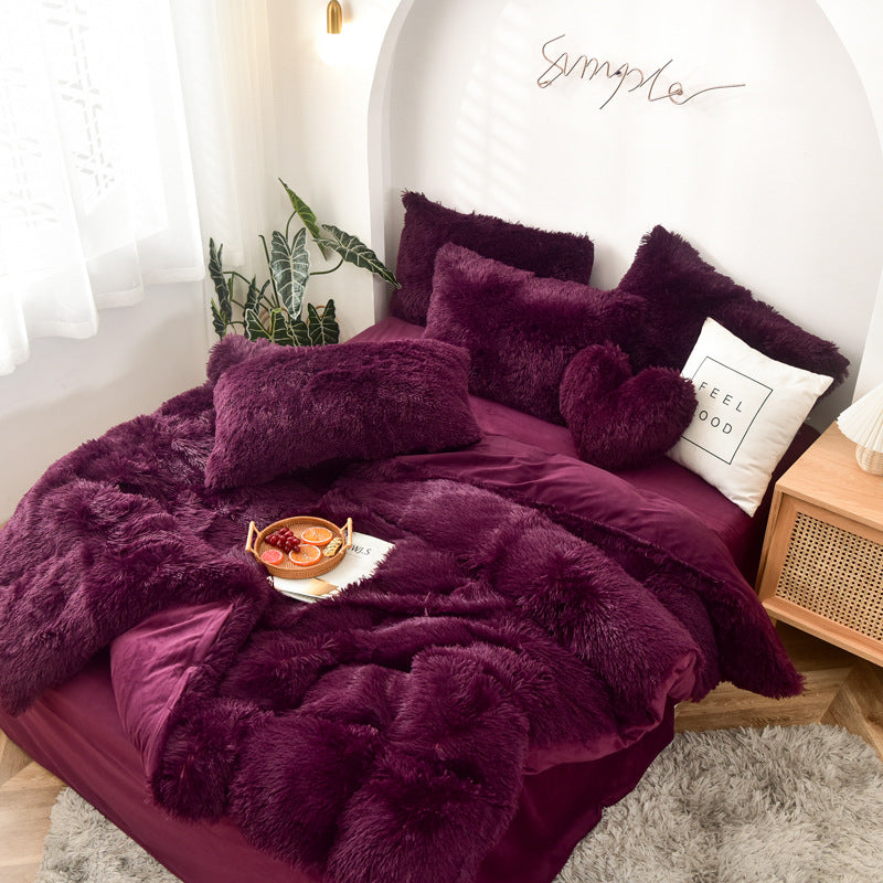 Mink Fur Four-piece Plush Rhinestone Velvet Duvet Cover