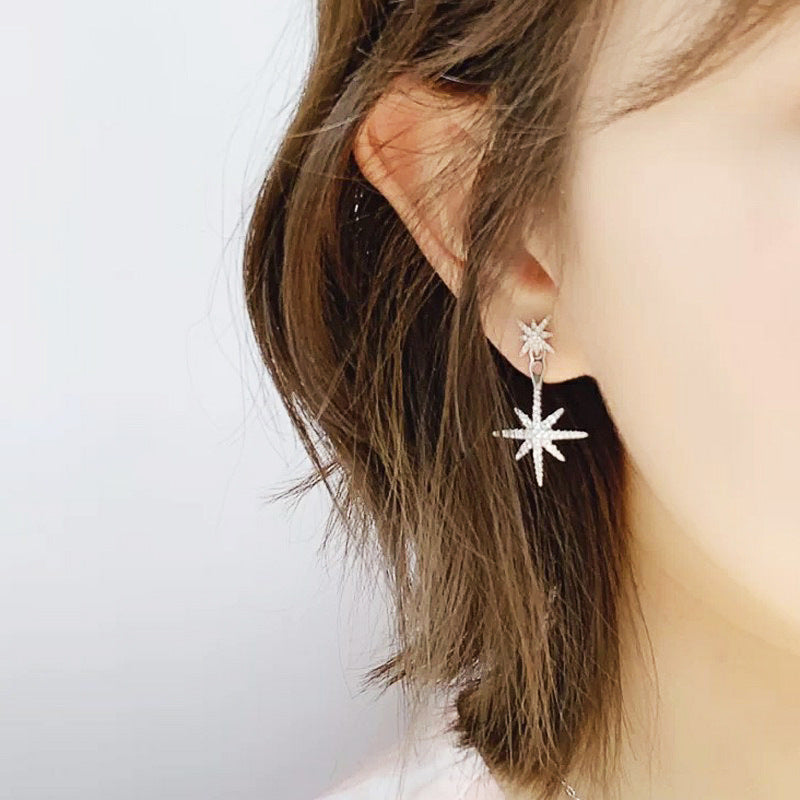 Six-pointed star 925 sterling silver zircon ladies earrings