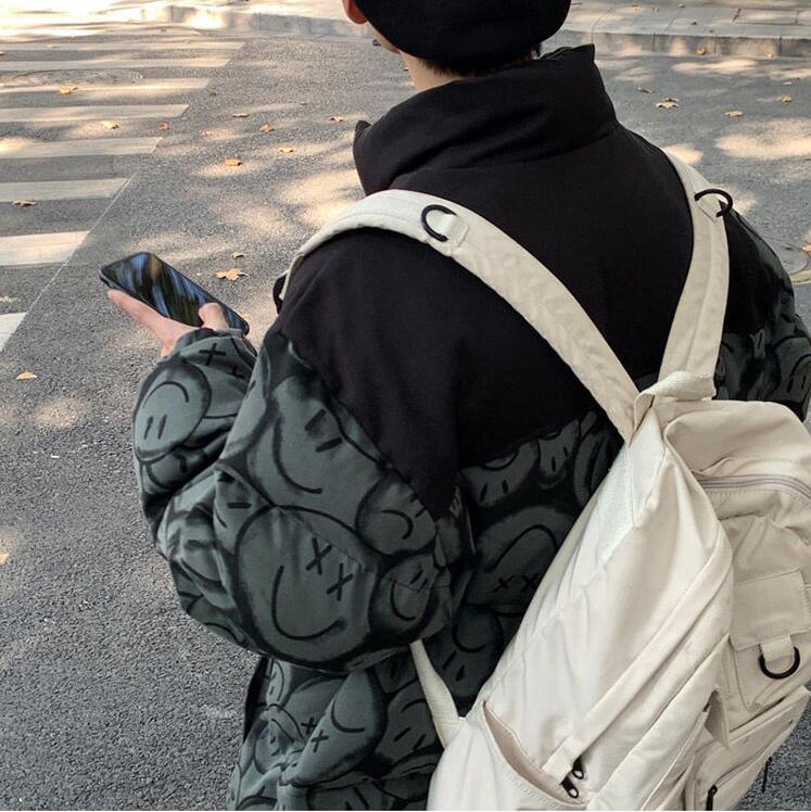 Face Print Standing Collar Cotton Jacket Man