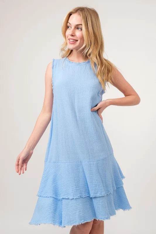 And The Why Washed Fringe Detail Tiered Dress