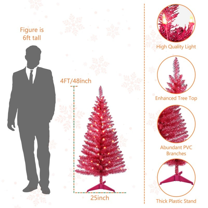 4 Ft Red Artificial Christmas Tree With 50 Lights And 112 Branch Tips Mini Holiday Party Xmas Tree