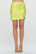 Made in USA Solid Satin Mini Skirt with Slit