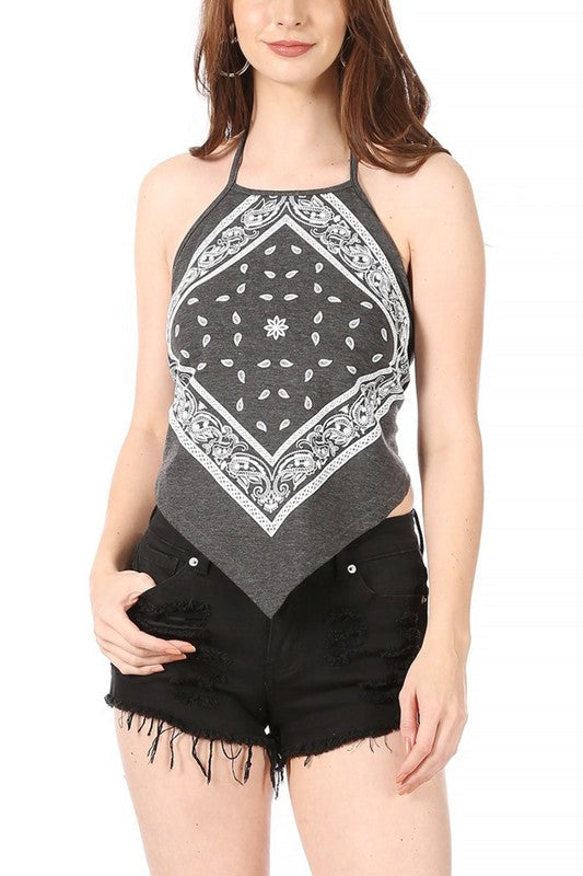 Paisley print bandana halter top