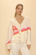 Retro stripe mushroom knit cardigan