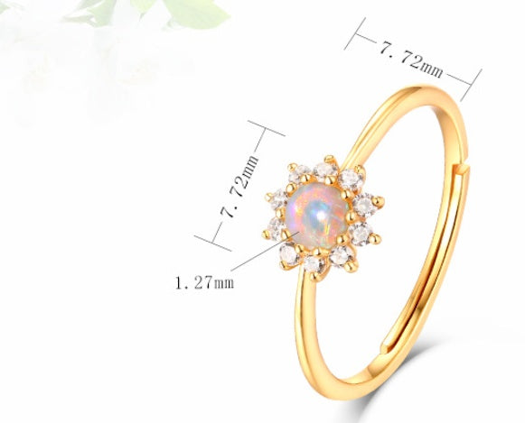 Opal White Zirconium Sun Flower 9K Gold Ring
