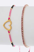 Heart Charm Rhinestone 2 In 1 Bracelet Set