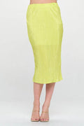 Solid Plisse Midi Skirt with Elastic Waistband