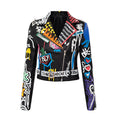 Punk Rock Motorcycle Jacket - Women's Faux Leather Biker Jacket with Studs & Epaulets - Edgy Streetwear, Slim Fit