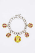 Crystal Softball Charm Toggle Bracelet