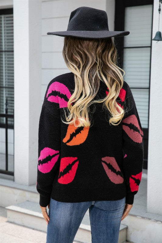 All over lips v neck sweater