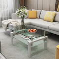 White Glass Coffee Table - Modern Clear Center Table for Living Room 39.37x23.62x17.70 Inches
