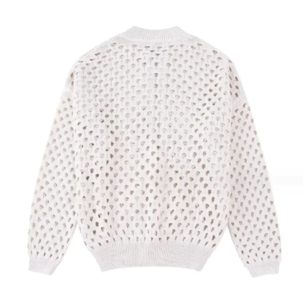 Open Knit Zip-Up Bomber Jacket