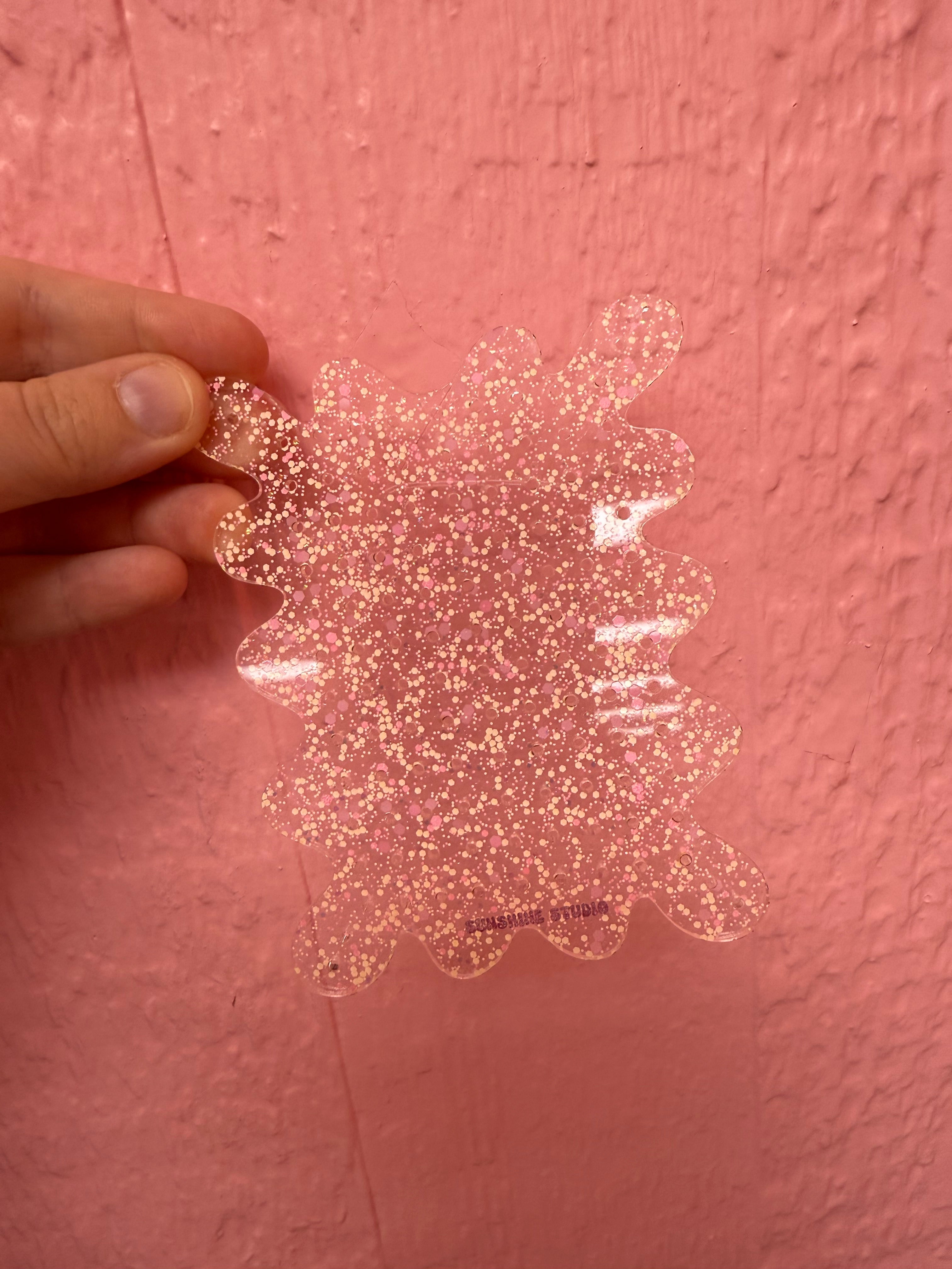 Shimmer clear and pink travel earring holder