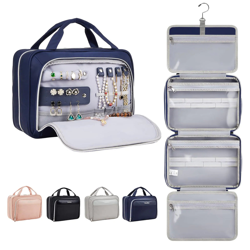 OlarHike Toiletry Bag,Large Size Waterproof Hanging Bags, Makeup Jewelry 3 in 1 Essentials Travel Packing Organizers, Fulled-Sized Family Pack, Shampoo, Conditioner, Brushes Set (Black) Large Black