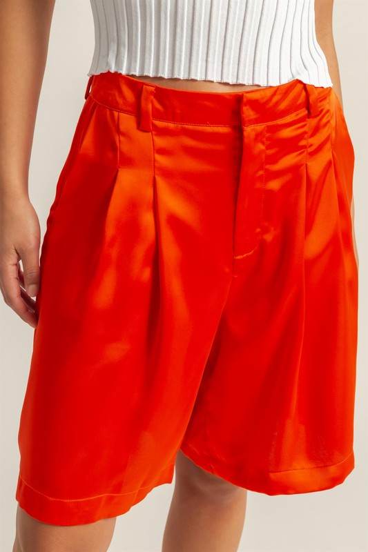 HYFVE High-Waist Pleated Satin Shorts