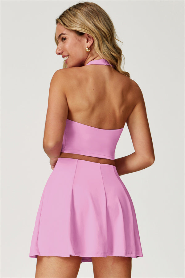 The Boost Halter Crop Top Tennis Skirt 2-Piece Set