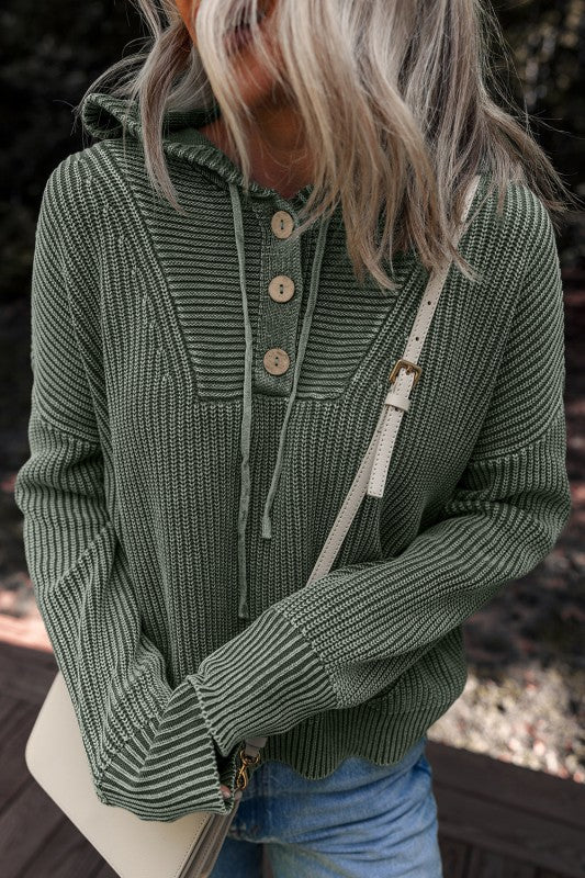 Sofioya Knit Drawstring Hooded Sweater