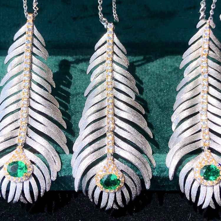 Light Luxury 925 Silver Brushed Feather Pendant Necklace