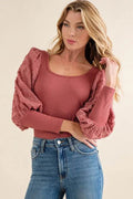 And The Why Textured Puff Sleeve Bodysuit