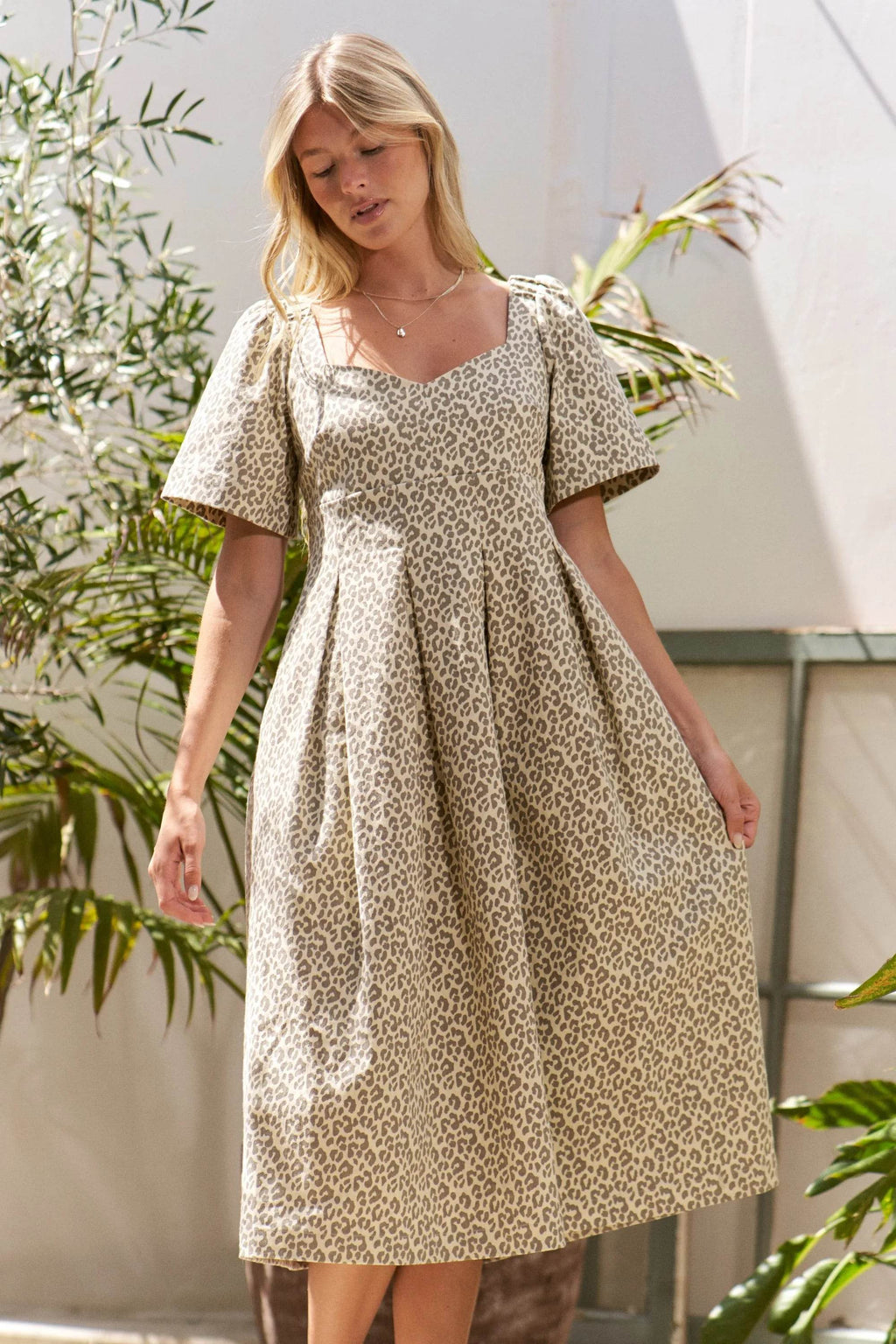 Jade By Jane Full Size Leopard Print Bell Sleeve Midi Dress Plus Size