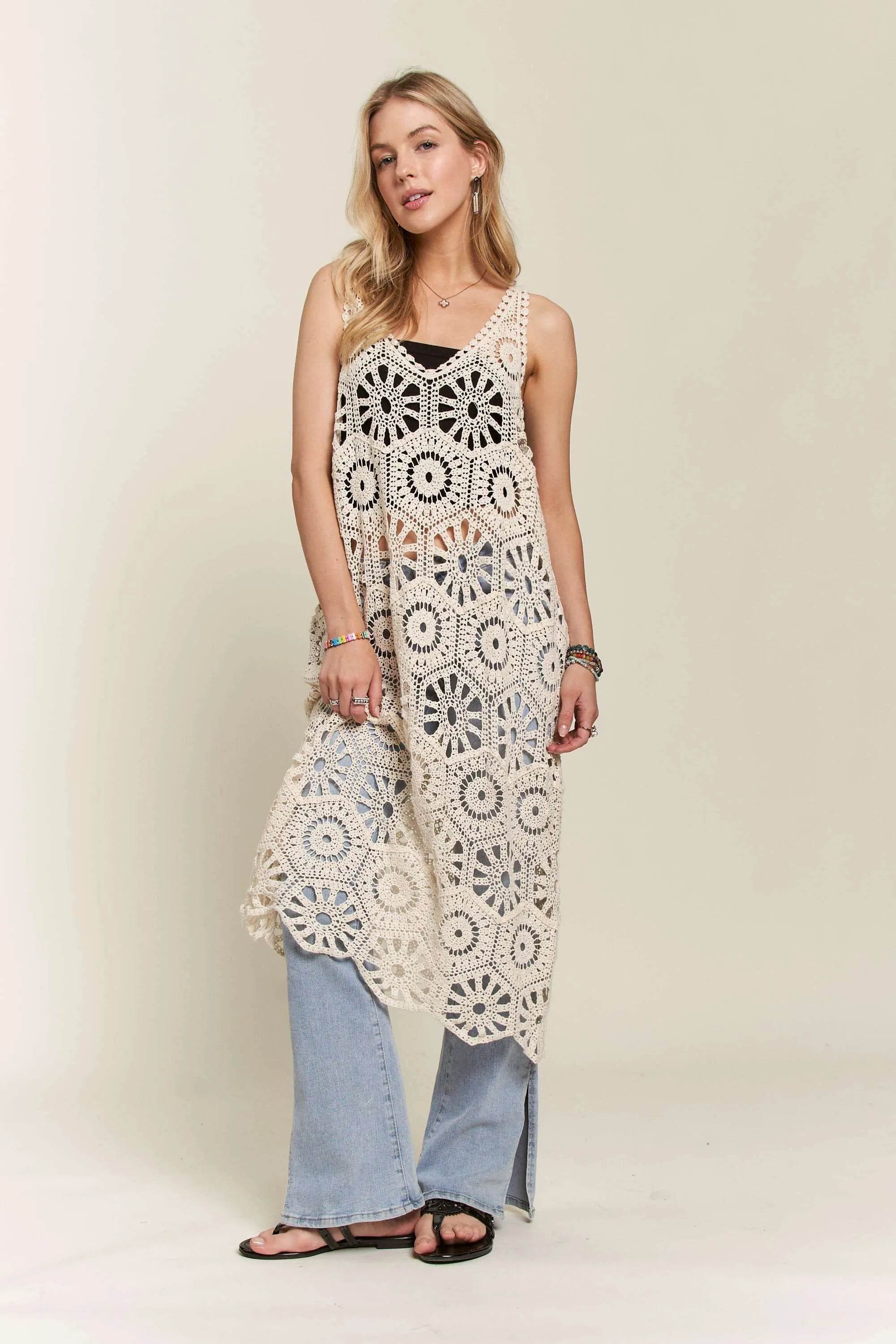 ADORA Crochet Cover-Up Tunic Top
