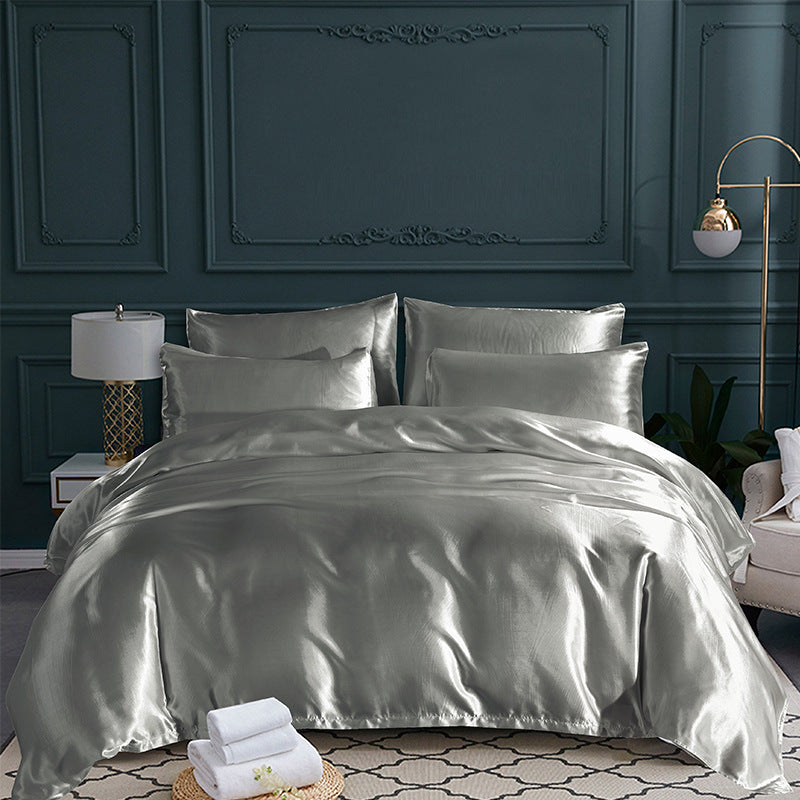 Satin Home Textile Quilt Cover Pillowcase Three-piece Set
