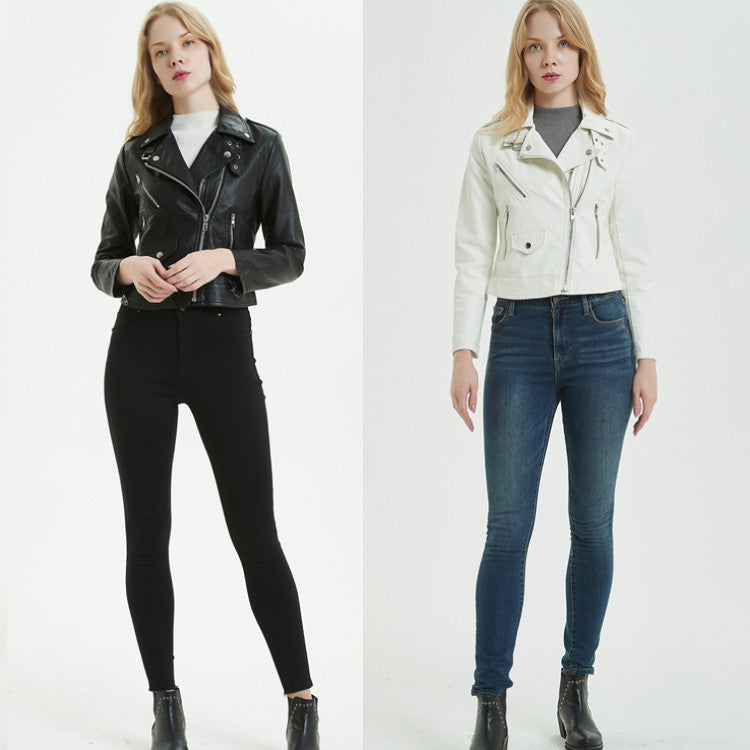 European And American Women's Short PU Motorcycle Jacket